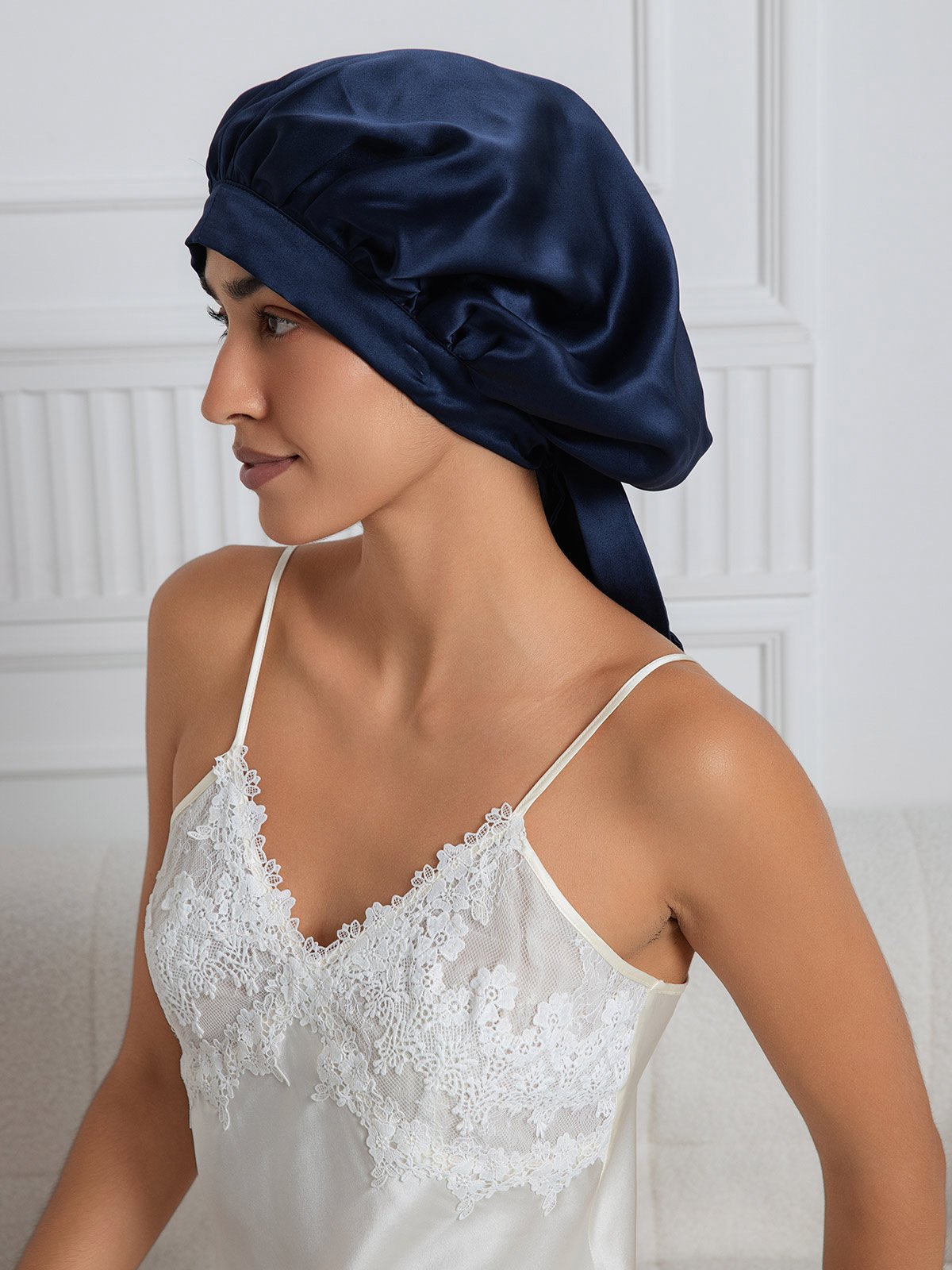 Pure silk Elegant Sleep Cap with Long Ribbons