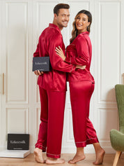 Couple Pure Silk Long Pajama Sets Total 4Pcs