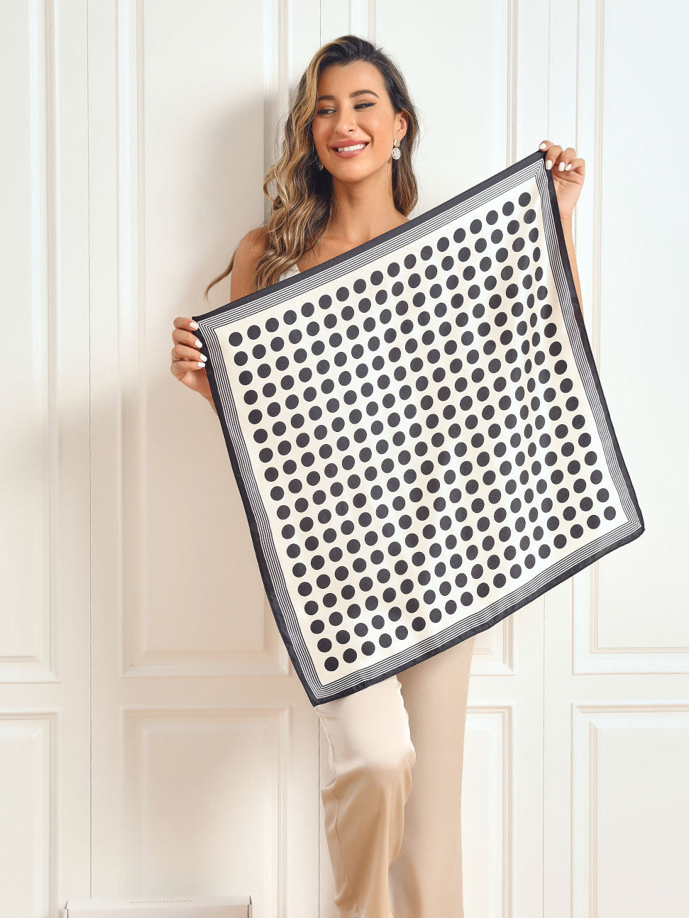 Pure Silk Dot Pattern Square Scarf 68x68cm/26.8