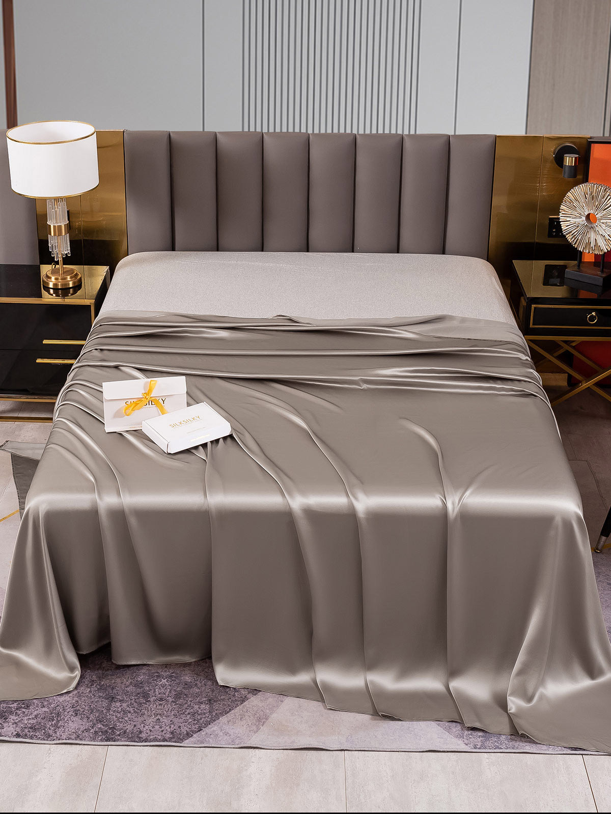 SilkSilky US 22Momme Pure Silk Sheet Gray 001