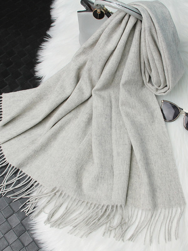 Pure Wool Scarf Shawl w/ Fringed Decoration 200x70cm/79