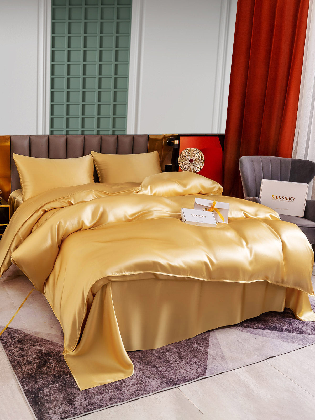 SilkSilky US 25Momme Pure Silk Bedding Set Champagne 001