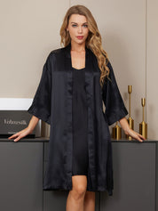 Pure Silk Classic Spaghetti Strap Slip Nightgown&Robe Set 2Pcs