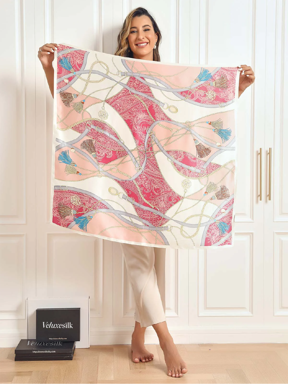 100% Mulberry Silk Printed Square Shawl Scarf 88*88cm