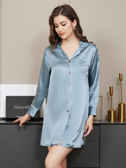 Pure Silk Solid Color Classic Button Up Nightshirt