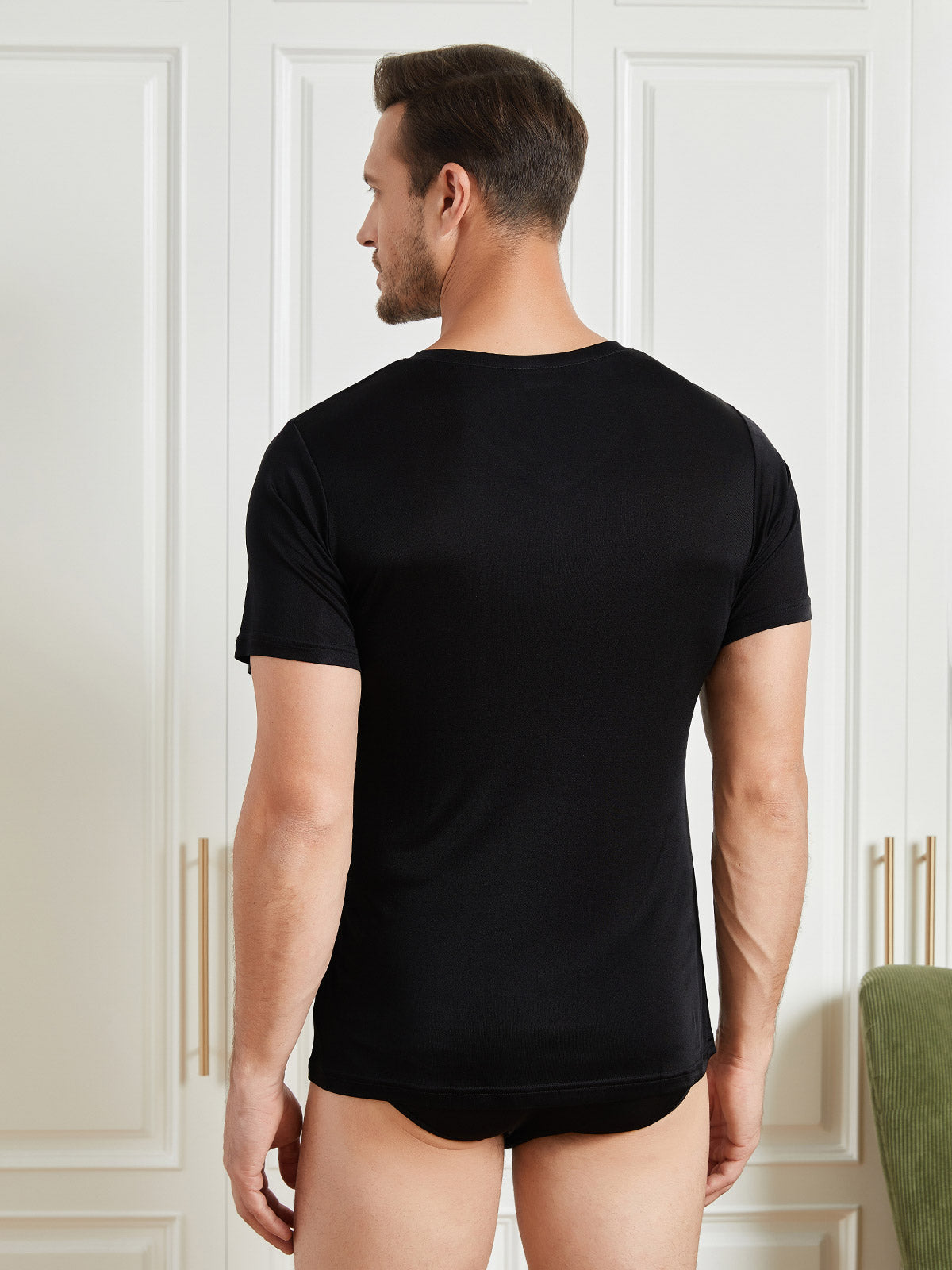 Mens Basic V-Neck Silk Knitted Tee