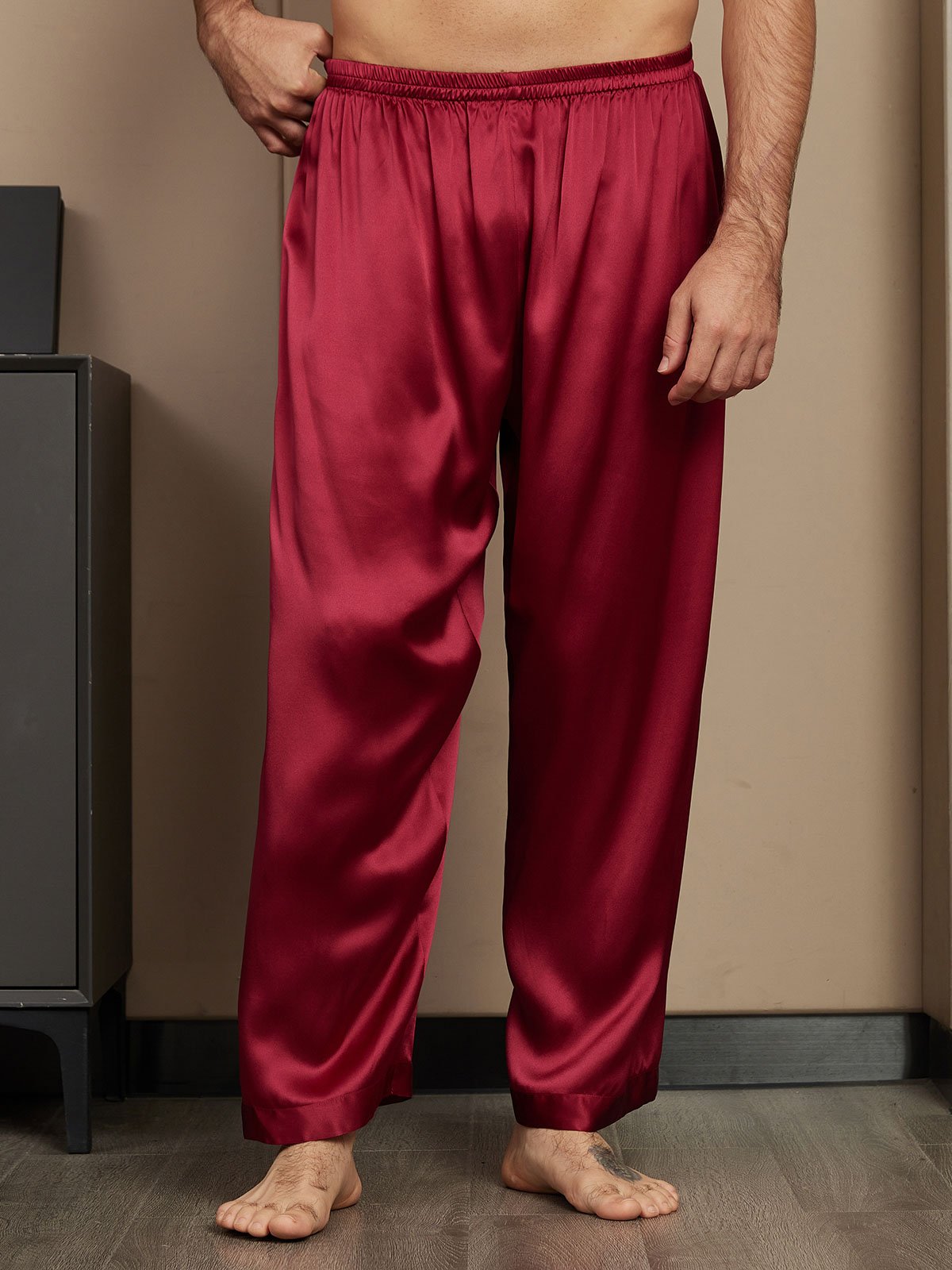 Pure Silk Solid Color Casual Men's Pajama Pants