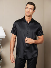 19Momme Mens Classic Short Sleeve Silk Shirt