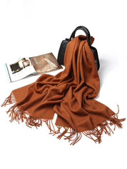 Pure Wool Scarf Shawl w/ Fringed Decoration 200x70cm/79