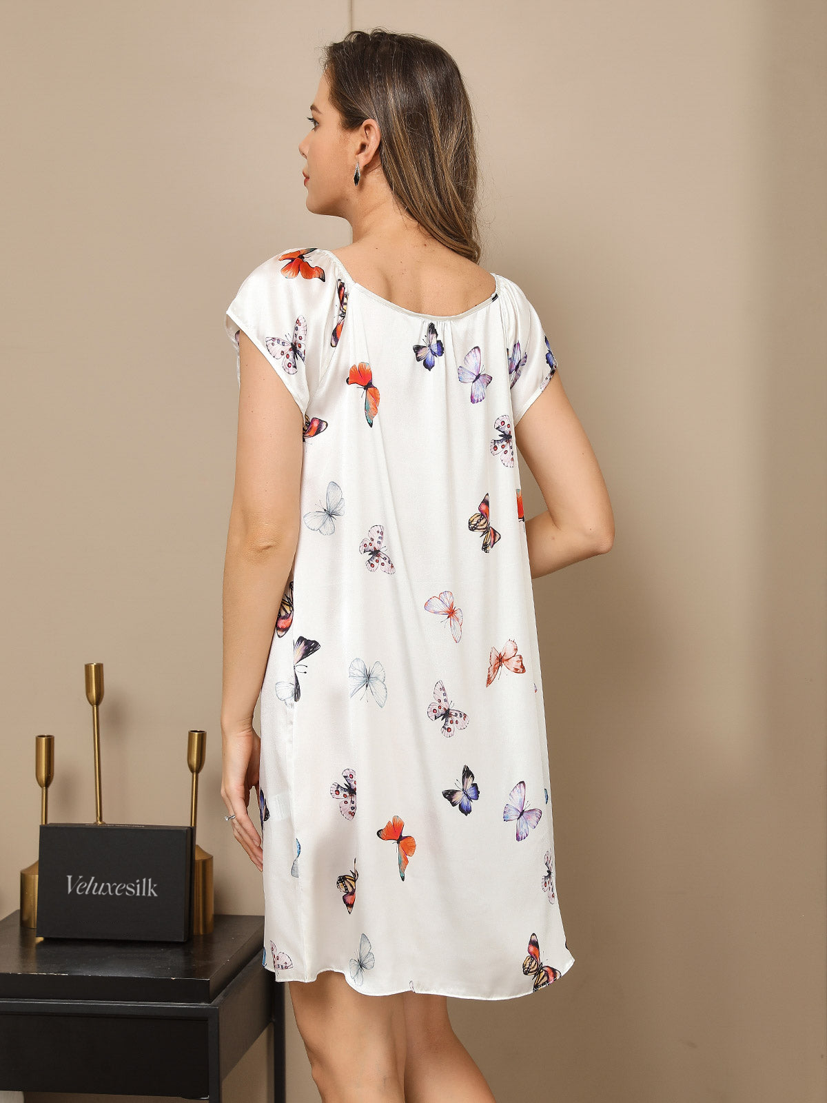 Pure Silk Butterfly Pattern Nightgown