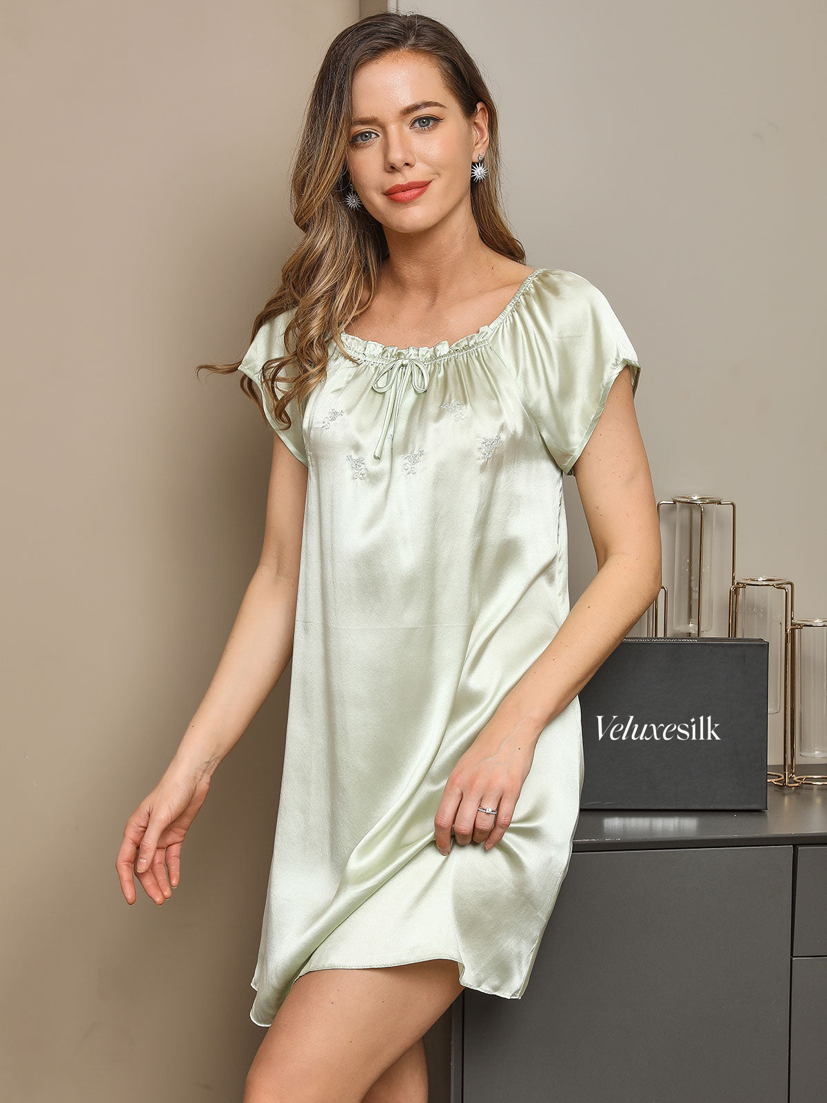 Pure Silk Solid Color Cute Nightgown