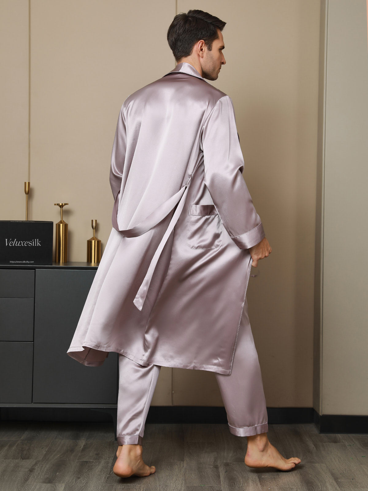 Pure Silk Lapel Collar Belted Robe (Without Pants)