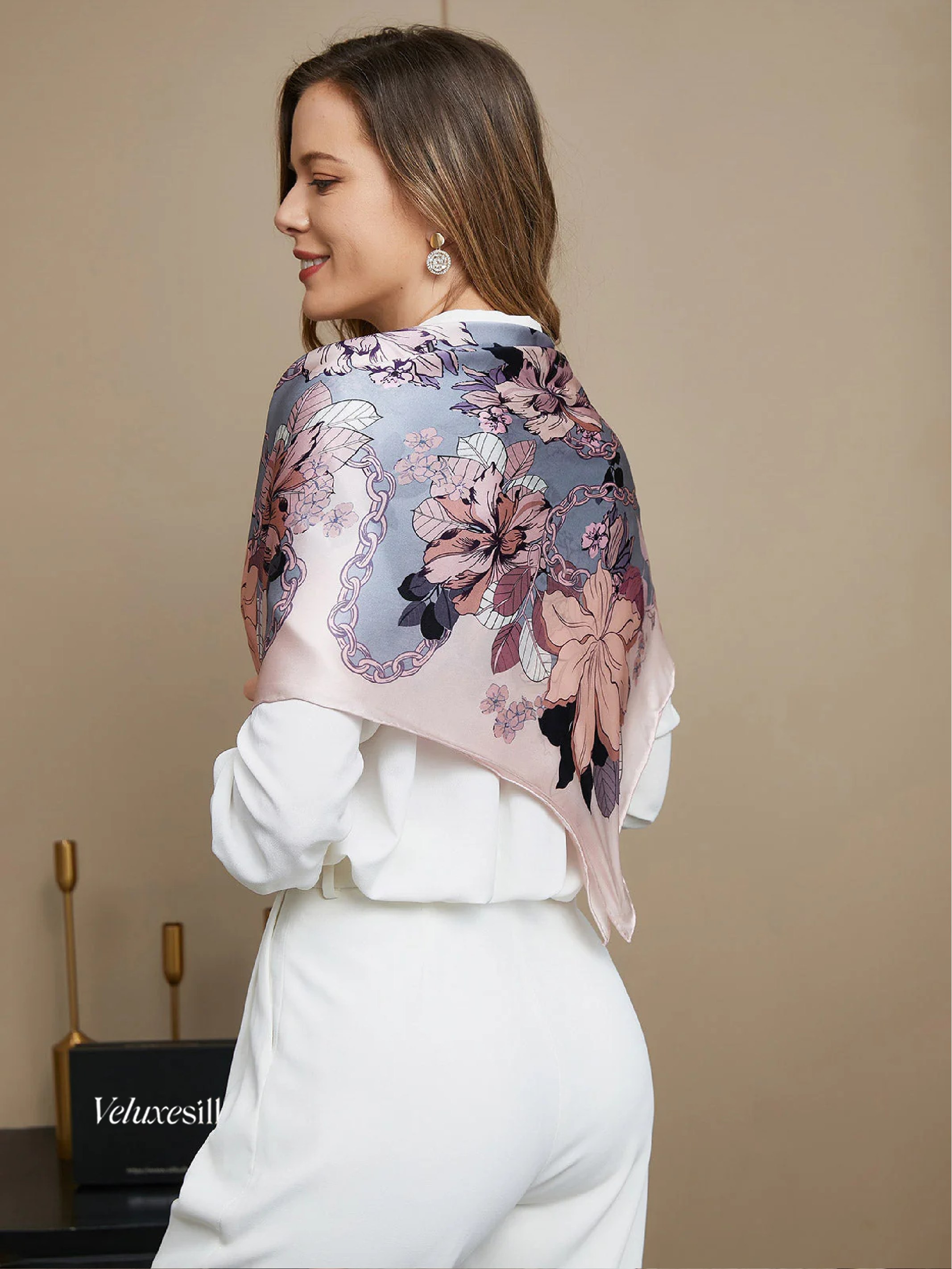 Pure Silk Floral Pattern Square Scarf / Shawl 86x86cm