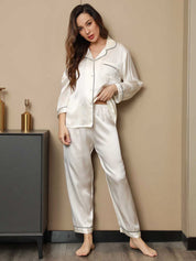 Pure Silk Binding Trim Pajamas Set 2Pcs