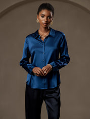 19Momme Silk Solid Color Basic Military Lapel Shirt