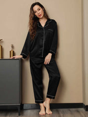 Pure Silk Binding Trim Pajamas Set 2Pcs