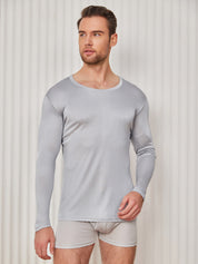 SilkSilky US Silk Knitted Long Sleeve Round Neck Men's T Shirt LightGray 001