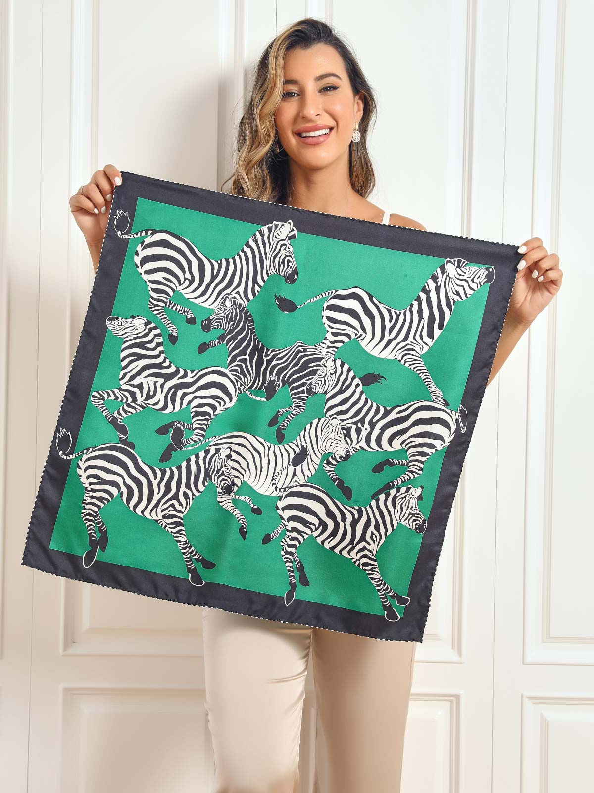 Pure Silk Zebra Print Square Scarf 70x70cm/27.6