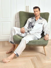 Pure Silk Men‘s Floral Printed Lapel Pajama Set