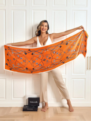 Pure Silk Printed Rectangular Long Shawl Scarf 170x53cm