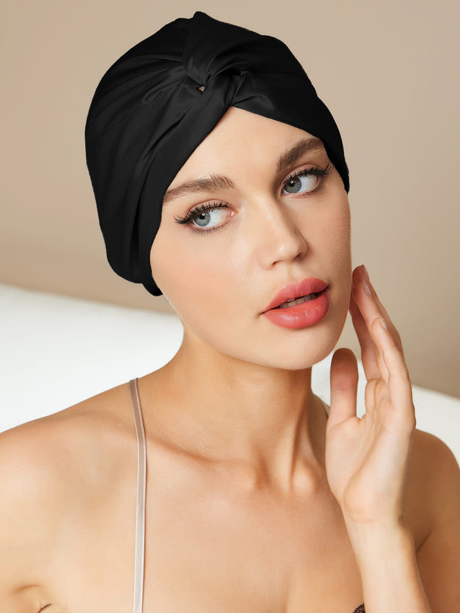 SilkSilky US Pure Silk Sleep Cap Black 001