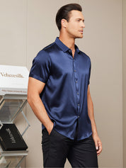 19Momme Mens Classic Short Sleeve Silk Shirt