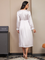 Pure Silk Long Sleeve Lace Nightgown