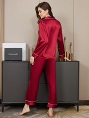 Binding Trim Classic Pure Silk Pajamas Set