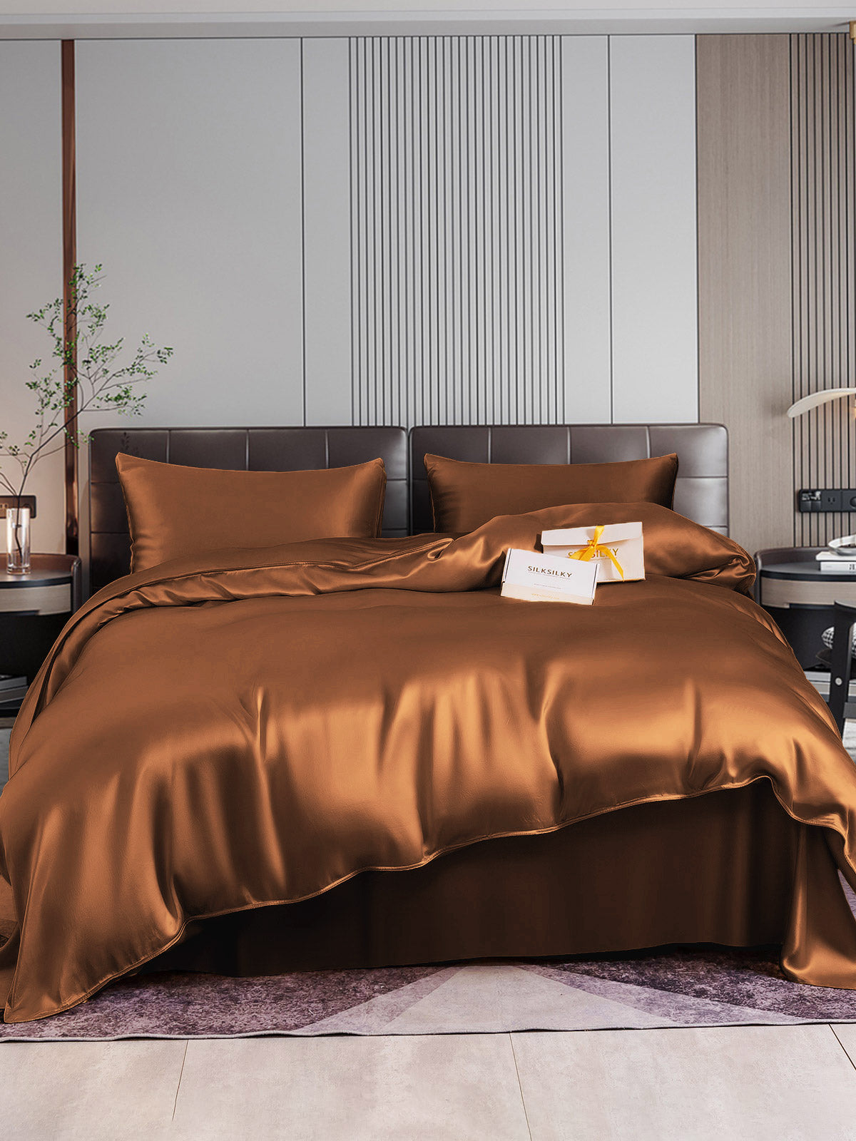 SilkSilky US 22Momme Pure Silk Bedding Set Coffee 001