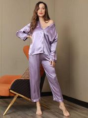 Pure Silk Binding Trim Pajamas Set 2Pcs