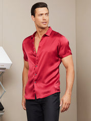 19Momme Mens Classic Short Sleeve Silk Shirt