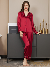 Binding Trim Classic Pure Silk Pajamas Set