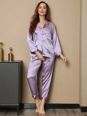 Pure Silk Binding Trim Pajamas Set 2Pcs