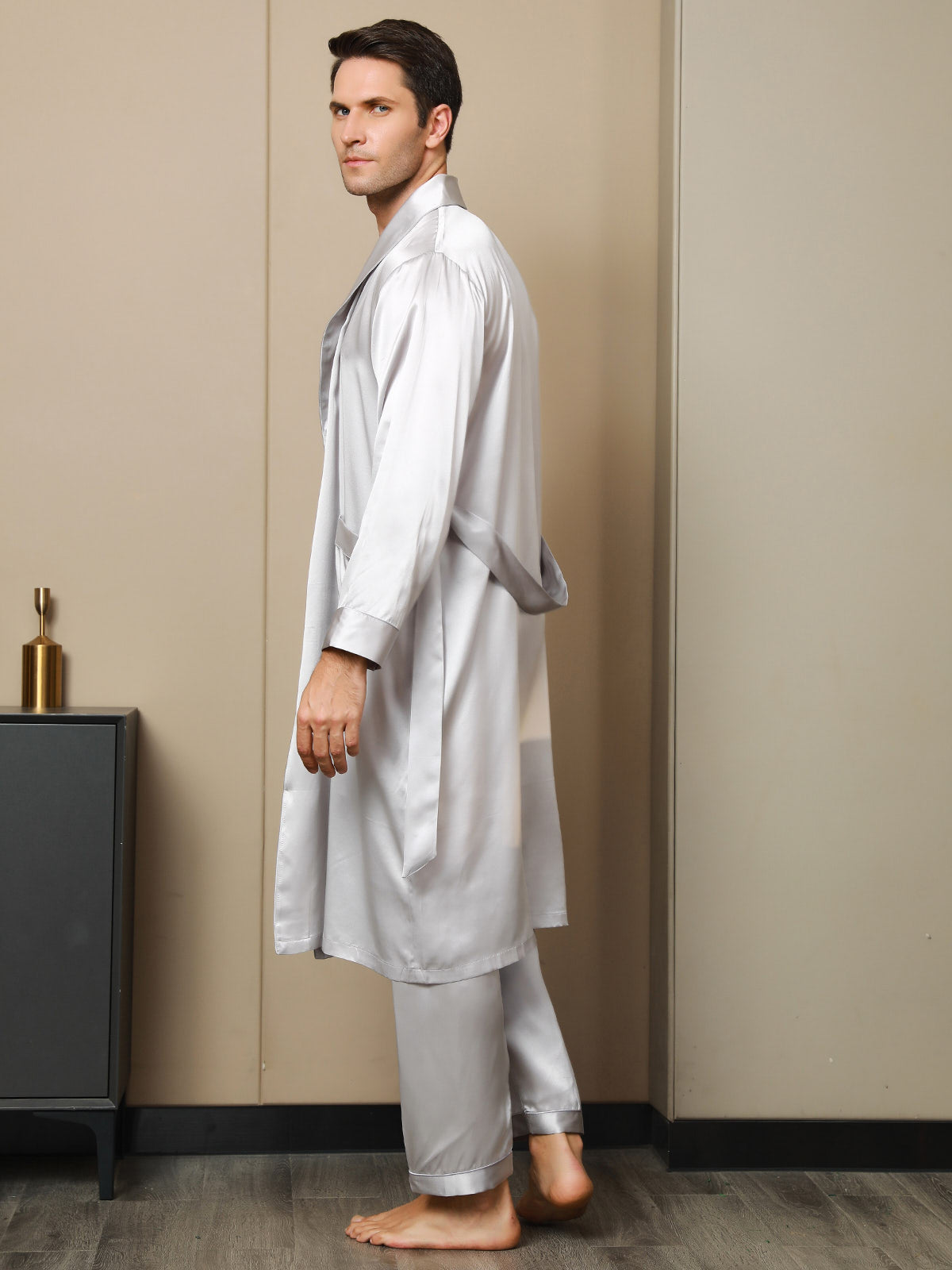 Pure Silk Lapel Collar Belted Robe (Without Pants)