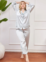 Plus Size Pure Silk Button-Up Women’s Pajamas