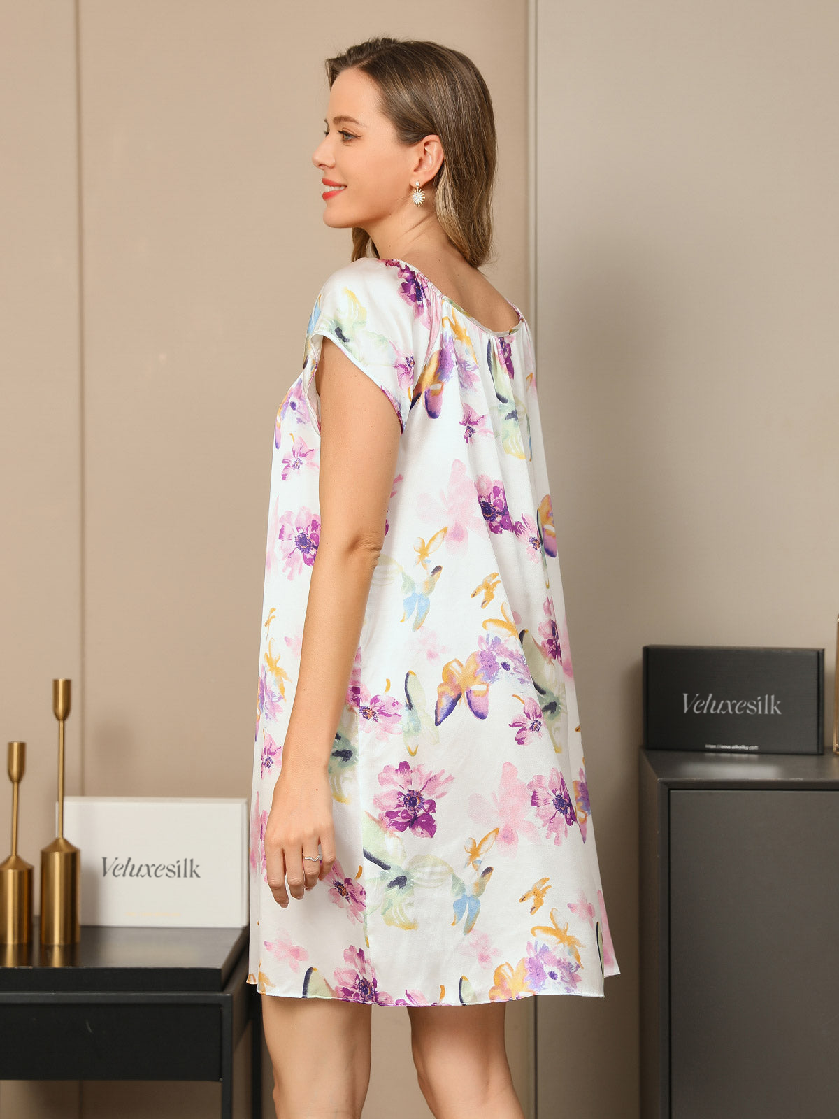 Pure Silk Floral Pattern Casual Cute Nightgown