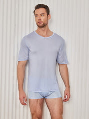 Mens Basic V-Neck Silk Knitted Tee