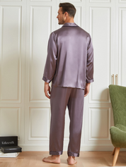 Luxurious Silk Men's Lapel Pajamas 2Pcs