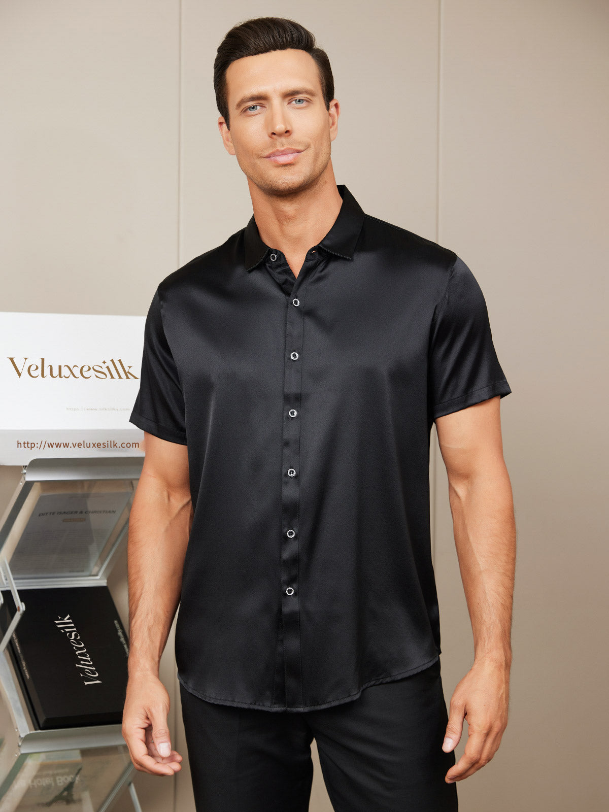 19Momme Mens Classic Short Sleeve Silk Shirt