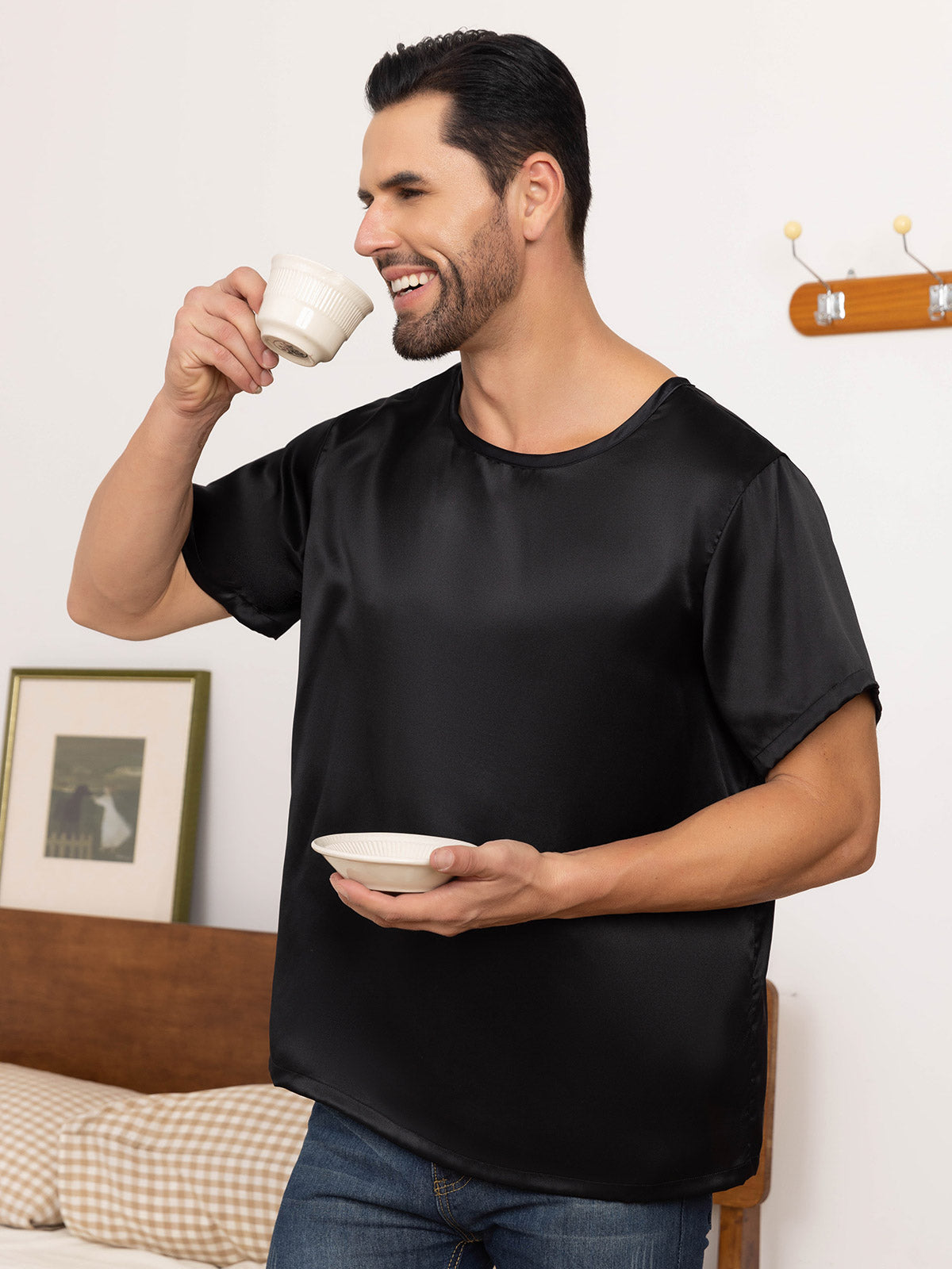 Pure Silk Short-Sleeved Round Neck Mens Tee