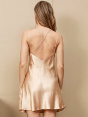 SilkSilky US Pure Silk Sleeveless V Neck Nightgown Champagne 001