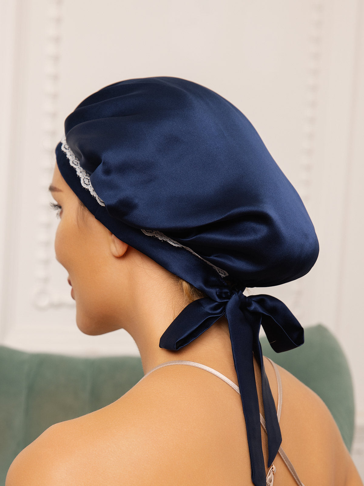 Pure Silk Lace Sleep Cap with Ribbons