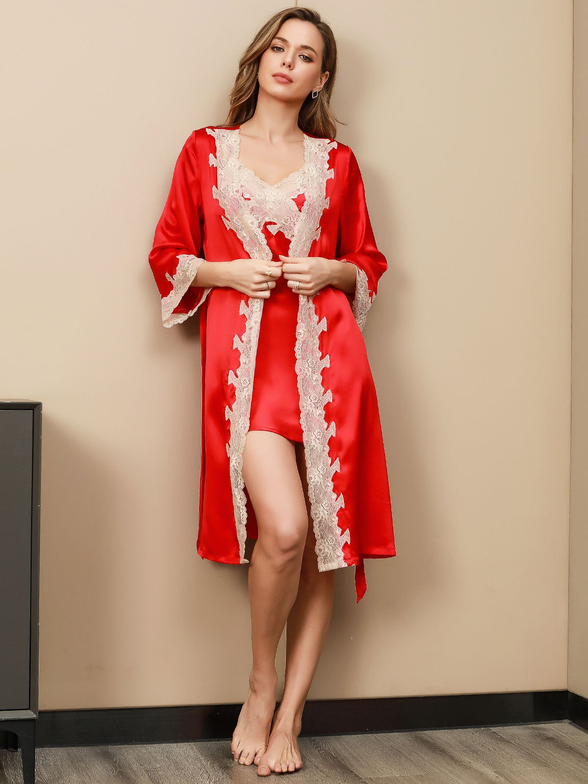 Pure Silk Lace Nightgown & Robe Set