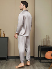 Pure Silk Men‘s Lapel Pajama Set 2Pcs