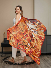 Pure Silk Printed Rectangle Scarf / Shawl 175x105cm