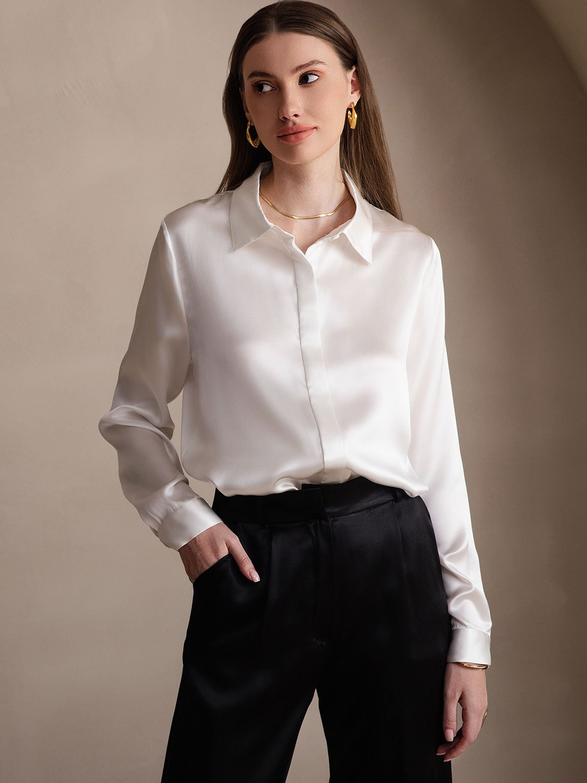 19 Momme Basic Silk Long-Sleeved Shirt