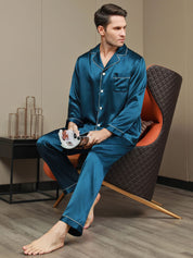 Luxurious Silk Men's Lapel Pajamas 2Pcs