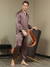 Pure Silk Men‘s Lapel Pajama Set 2Pcs