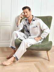 Pure Silk Men‘s Floral Printed Lapel Pajama Set