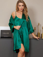 Pure Silk Classic Spaghetti Strap Slip Nightgown&Robe Set 2Pcs